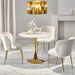 Garnero Arredamenti Tavolo rotondo da sala 90x75cm marmo bianco effetto oro Rosselli Discount
