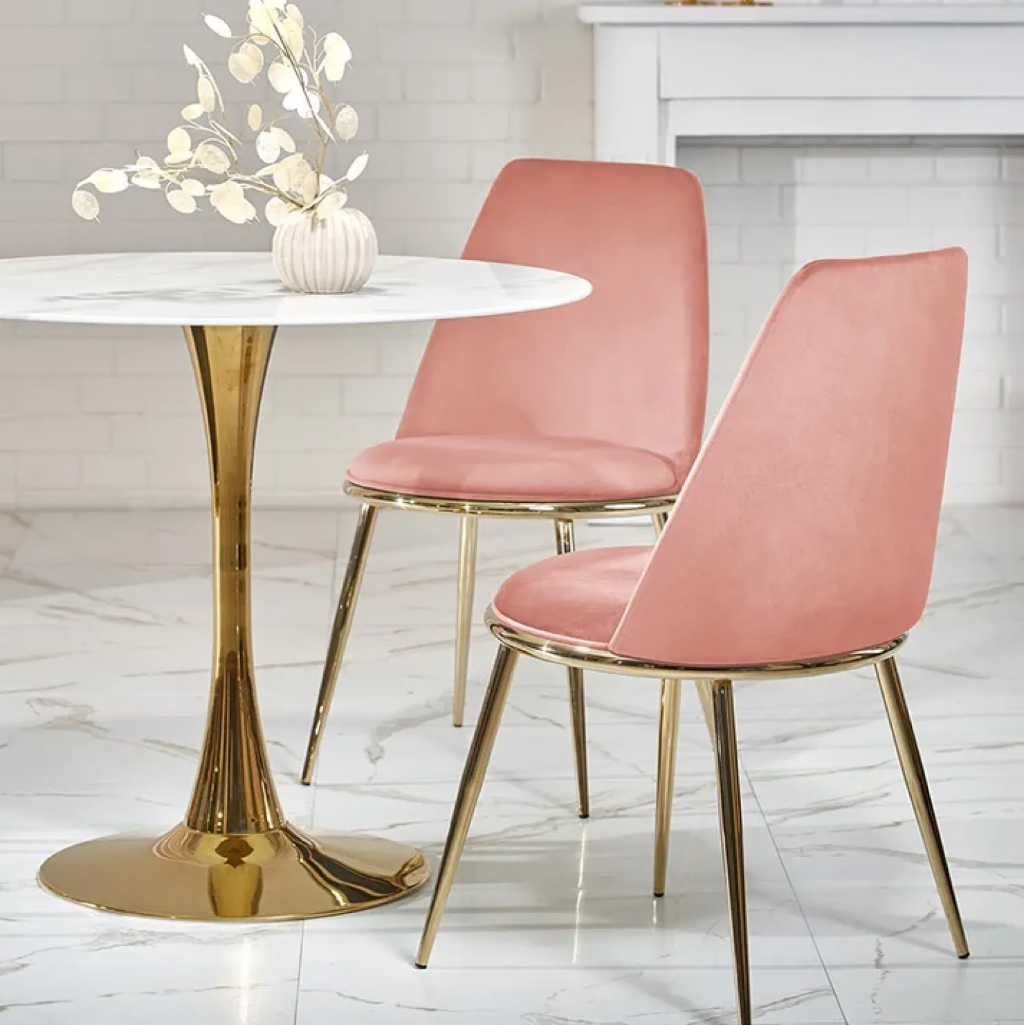 Garnero Arredamenti Tavolo rotondo da sala 90x75cm marmo bianco effetto oro Rosselli Discount