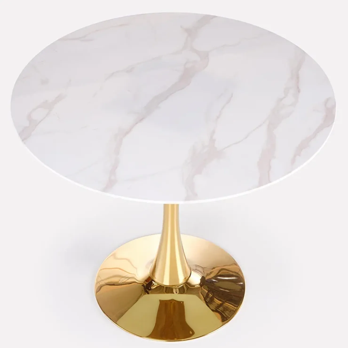 Garnero Arredamenti Tavolo rotondo da sala 90x75cm marmo bianco effetto oro Rosselli Discount