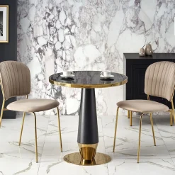 Garnero Arredamenti Tavolo rotondo moderno 59x74cm marmo nero oro Lugana New