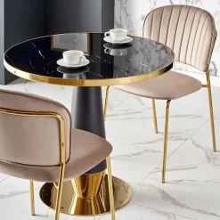 Garnero Arredamenti Tavolo rotondo moderno 59x74cm marmo nero oro Lugana New