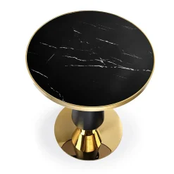 Garnero Arredamenti Tavolo rotondo moderno 59x74cm marmo nero oro Lugana New