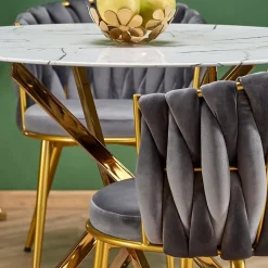 Garnero Arredamenti Tavolo rotondo moderno 100x73cm marmo bianco oro Onorato Marmo bianco - Oro