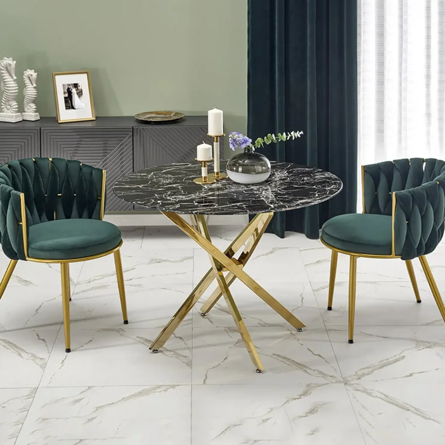 Garnero Arredamenti Tavolo rotondo moderno 100x73cm marmo nero oro Onorato Marmo Nero - Oro Hot