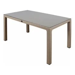 Garnero Arredamenti Tavolo 150x90cm da giardino esterno bar dehors polipropilene effetto rattan e vetro Ezio Tortora Discount