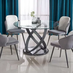 Garnero Arredamenti Tavolo 122x122cm da pranzo in vetro rotondo acciaio nero Arbil