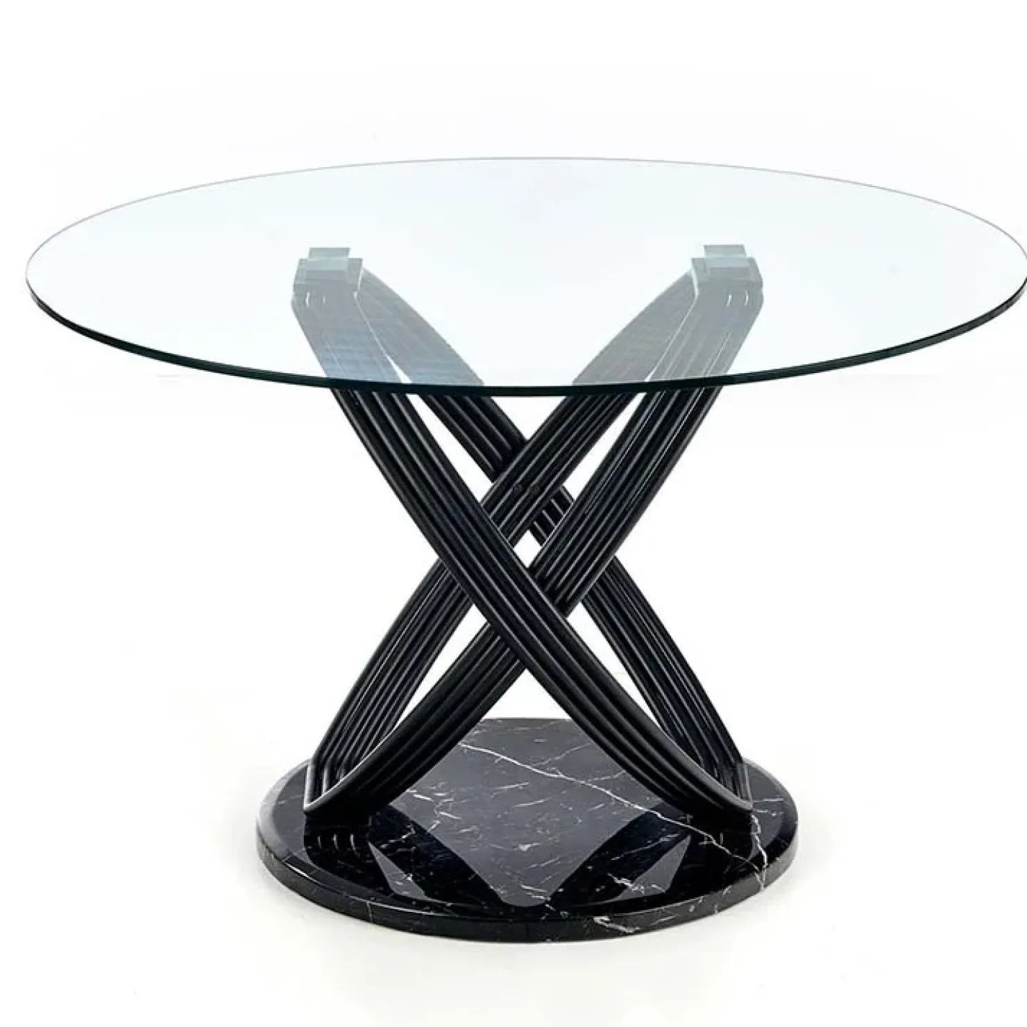 Garnero Arredamenti Tavolo 122x122cm da pranzo in vetro rotondo acciaio nero Arbil