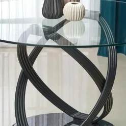 Garnero Arredamenti Tavolo 122x122cm da pranzo in vetro rotondo acciaio nero Arbil