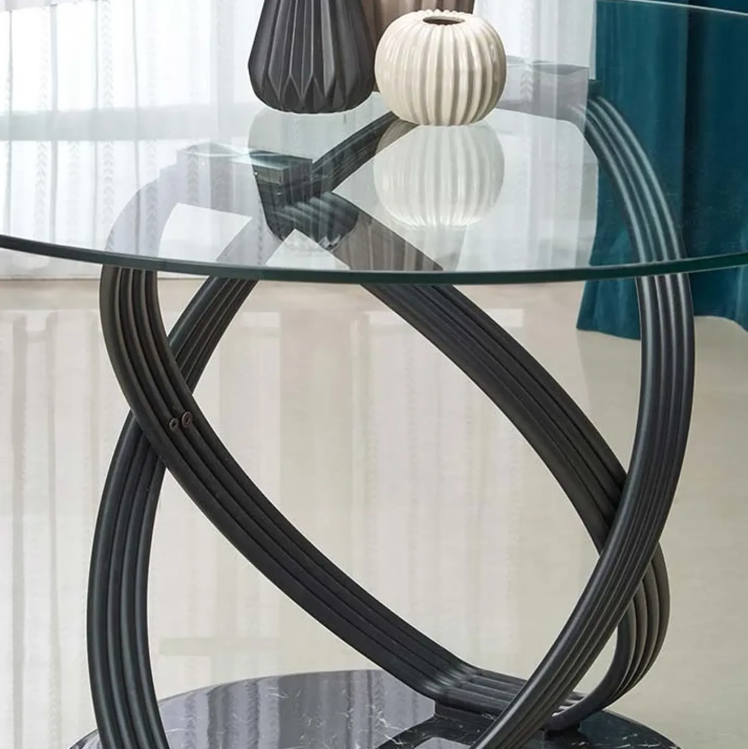 Garnero Arredamenti Tavolo 122x122cm da pranzo in vetro rotondo acciaio nero Arbil