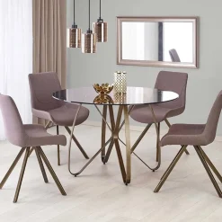 Garnero Arredamenti Tavolo 120x120cm da pranzo in vetro rotondo marrone oro antico Ulisse Gihome® Clearance