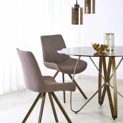 Garnero Arredamenti Tavolo 120x120cm da pranzo in vetro rotondo marrone oro antico Ulisse Gihome® Clearance