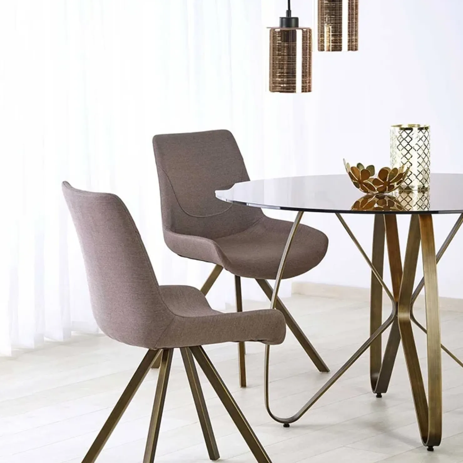 Garnero Arredamenti Tavolo 120x120cm da pranzo in vetro rotondo marrone oro antico Ulisse Gihome® Clearance