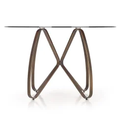 Garnero Arredamenti Tavolo 120x120cm da pranzo in vetro rotondo marrone oro antico Ulisse Gihome® Clearance