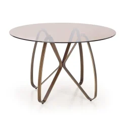 Garnero Arredamenti Tavolo 120x120cm da pranzo in vetro rotondo marrone oro antico Ulisse Gihome® Clearance