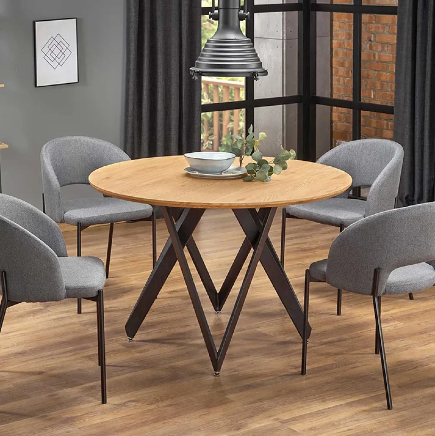 Garnero Arredamenti Tavolo 120x120cm da pranzo rotondo rovere miele acciaio nero Edessa Sale