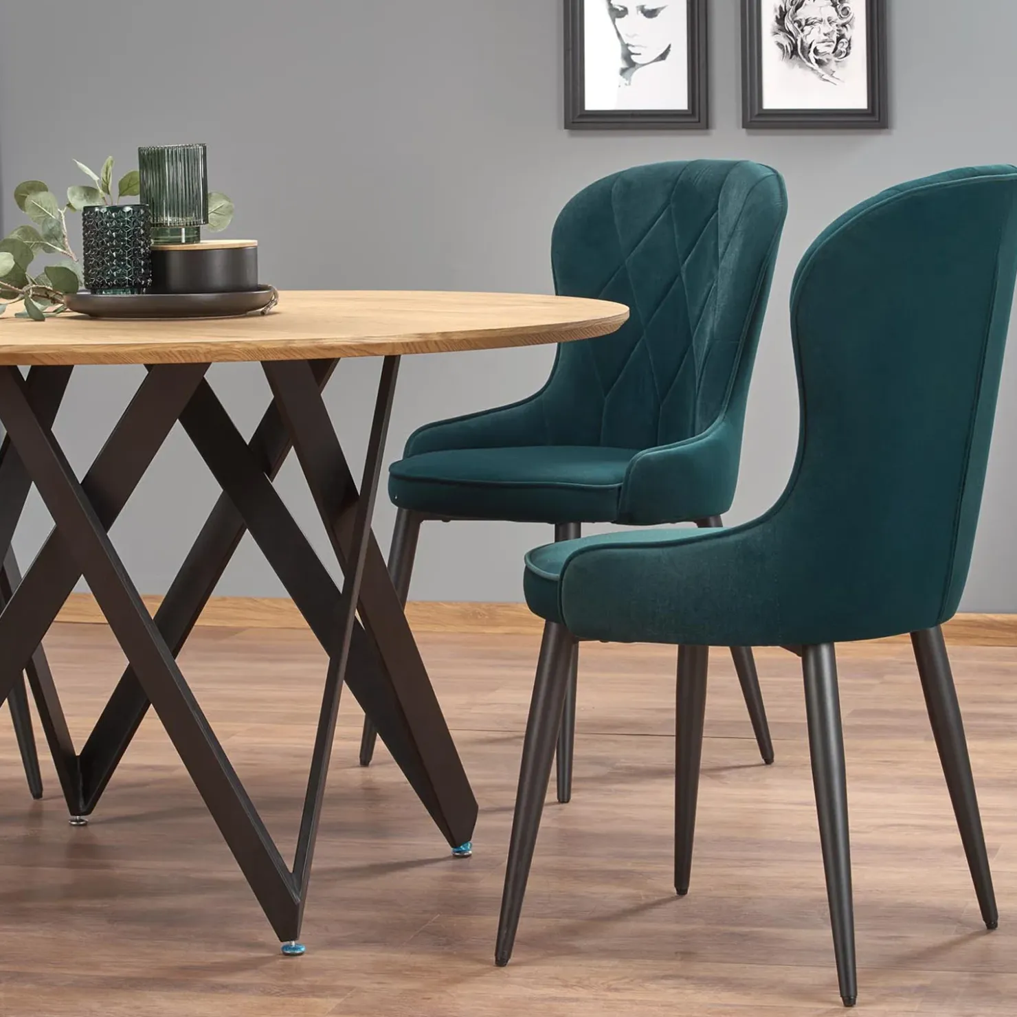 Garnero Arredamenti Tavolo 120x120cm da pranzo rotondo rovere miele acciaio nero Edessa Sale