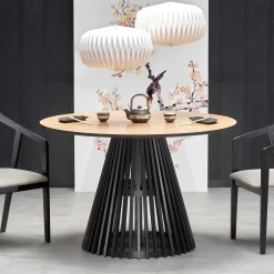 Garnero Arredamenti Tavolo 120x120cm rotondo da pranzo rovere chiaro nero Reno Best