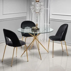 Garnero Arredamenti Tavolo 110x110cm rotondo in vetro acciaio oro Narok Clearance