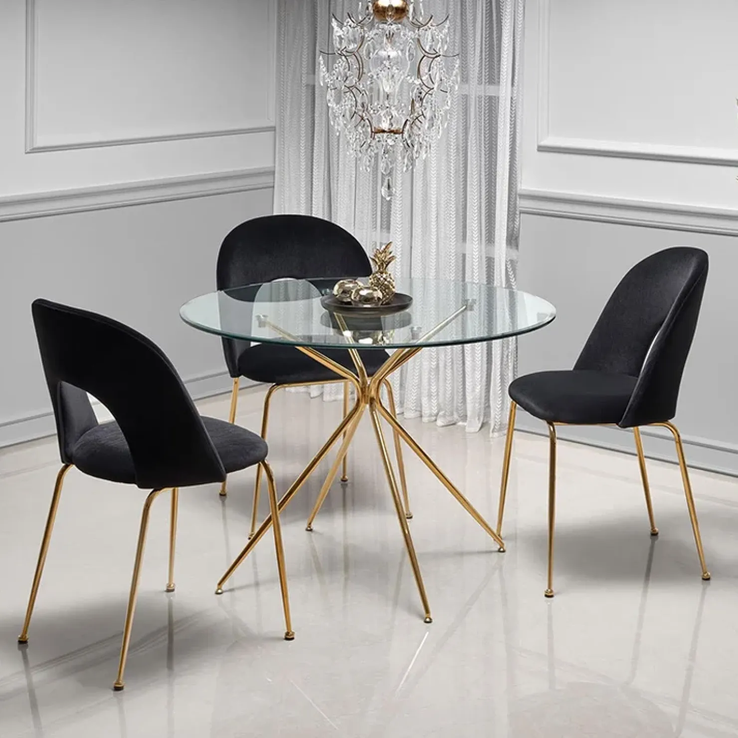 Garnero Arredamenti Tavolo 110x110cm rotondo in vetro acciaio oro Narok Clearance