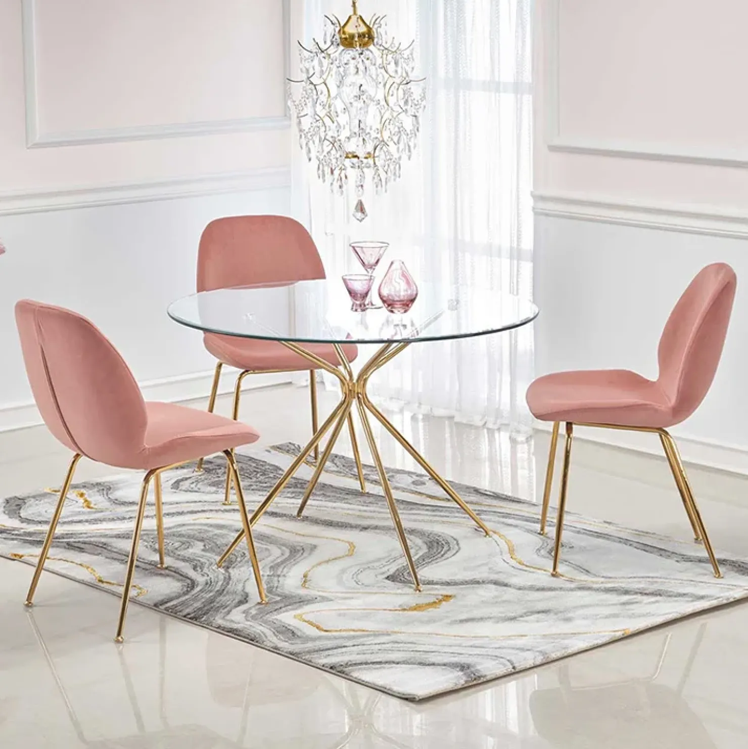 Garnero Arredamenti Tavolo 110x110cm rotondo in vetro acciaio oro Narok Clearance