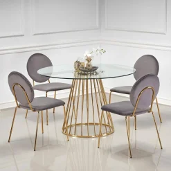 Garnero Arredamenti Tavolo 120x120cm rotondo in vetro acciaio cromato oro Kerman