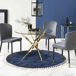 Garnero Arredamenti Tavolo 100x100cm rotondo in vetro acciaio cromato Minerva Gihome® Oro Best