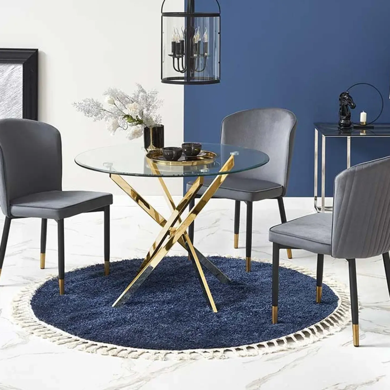 Garnero Arredamenti Tavolo 100x100cm rotondo in vetro acciaio cromato Minerva Gihome® Oro Best