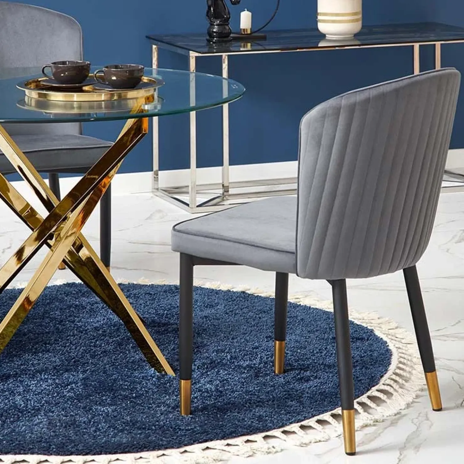 Garnero Arredamenti Tavolo 100x100cm rotondo in vetro acciaio cromato Minerva Gihome® Oro Best