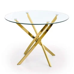 Garnero Arredamenti Tavolo 100x100cm rotondo in vetro acciaio cromato Minerva Gihome® Oro Best