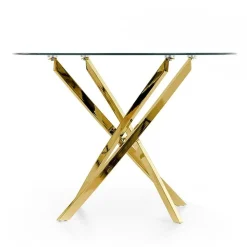 Garnero Arredamenti Tavolo 100x100cm rotondo in vetro acciaio cromato Minerva Gihome® Oro Best