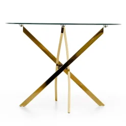 Garnero Arredamenti Tavolo 100x100cm rotondo in vetro acciaio cromato Minerva Gihome® Oro Best