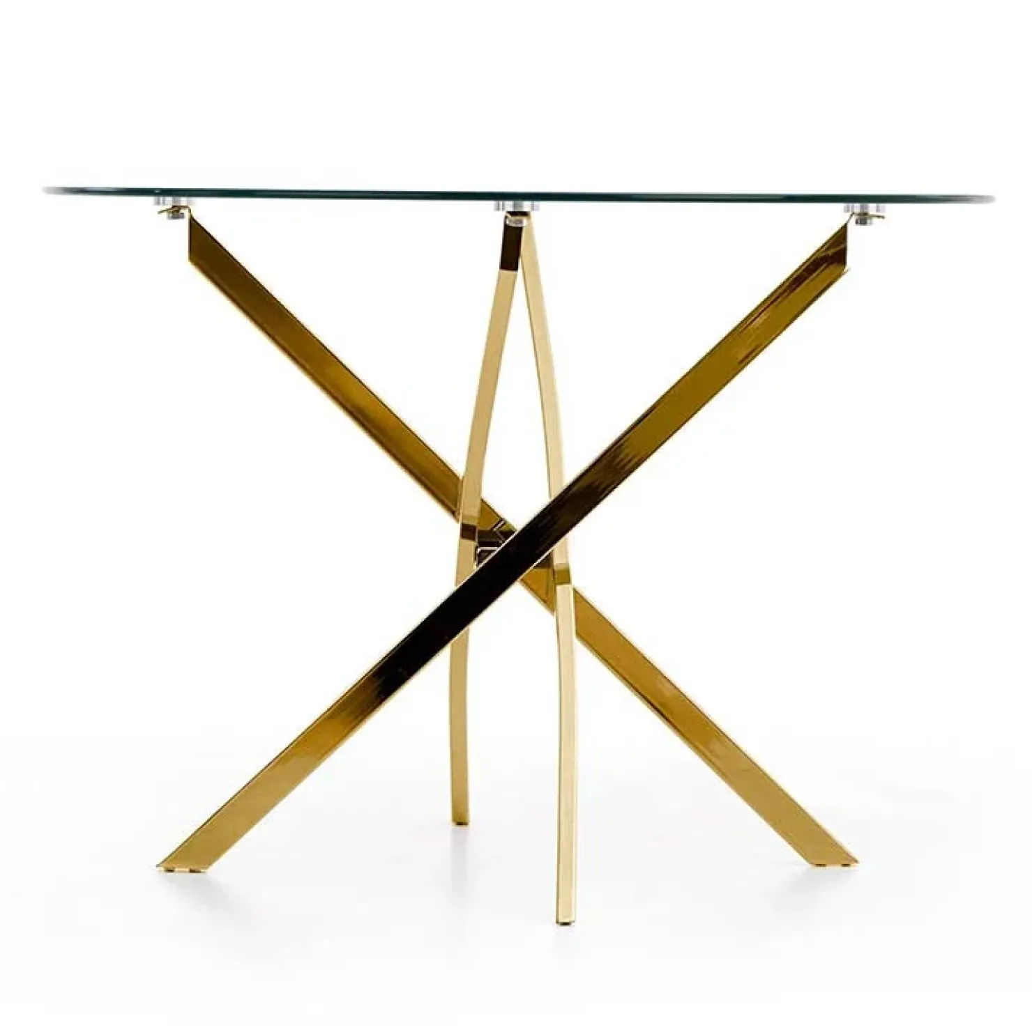 Garnero Arredamenti Tavolo 100x100cm rotondo in vetro acciaio cromato Minerva Gihome® Oro Best