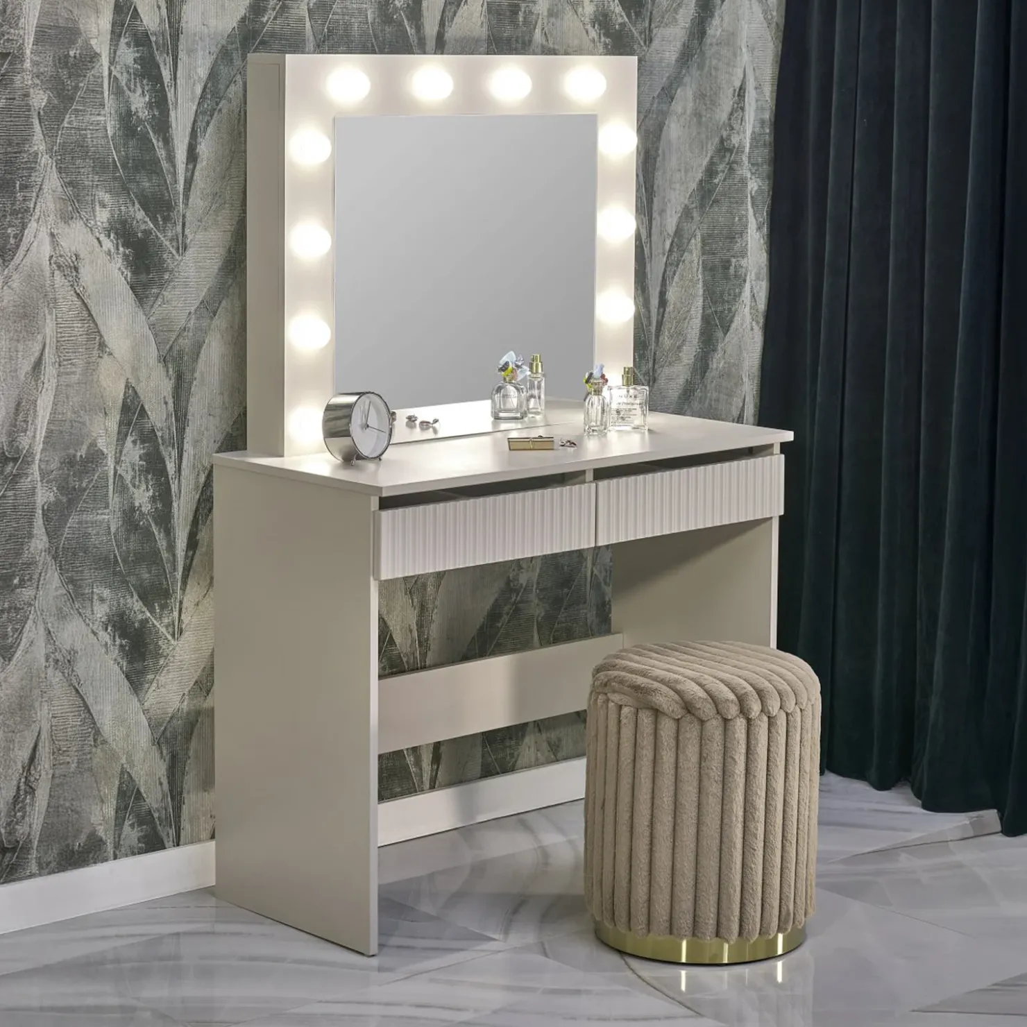 Garnero Arredamenti Toeletta da trucco con specchio 94x43cm con LED cashmere Bloom Beige Sale