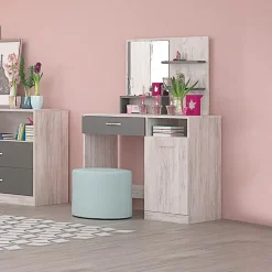 Garnero Arredamenti Toeletta da trucco con specchio 90x133cm bianco frassinato grigio Femme Bianco Frassinato - Grigio Best