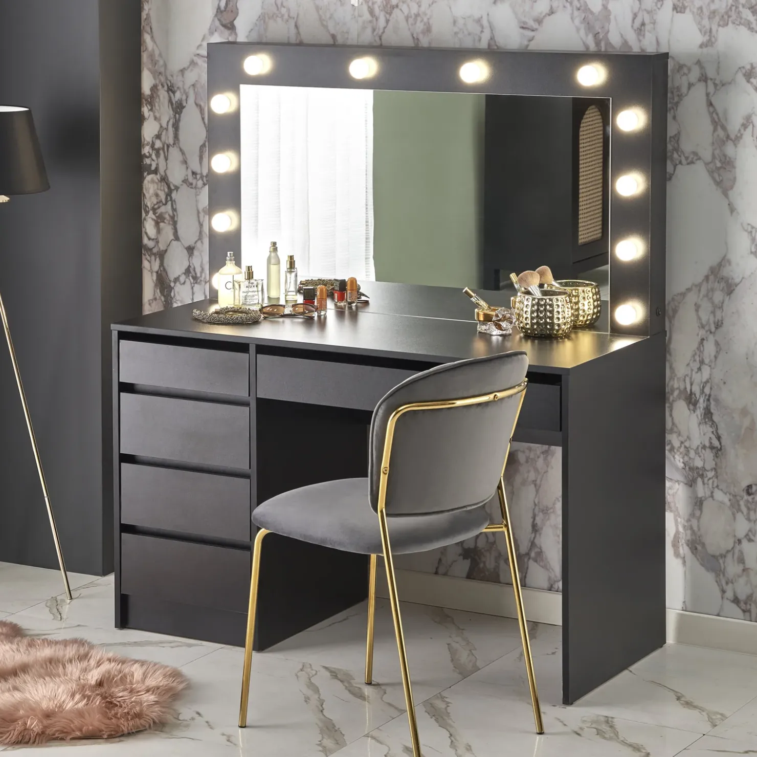 Garnero Arredamenti Toeletta da trucco con specchio 120x140cm con LED nero Cherie Nero Opaco Best