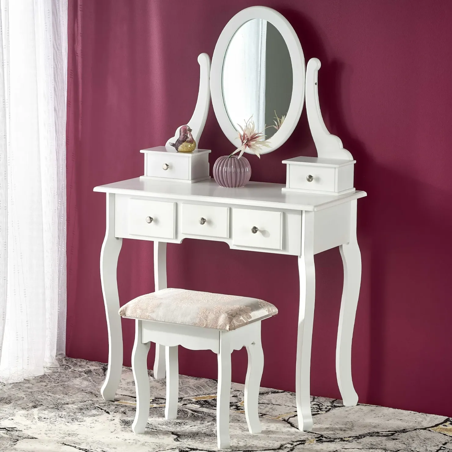 Garnero Arredamenti Toeletta da trucco 80x130h cm con specchio e sgabello bianco Lyra Outlet