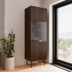 Garnero Arredamenti Vetrina alta 60x183h cm 1 anta 2 vani a giorno noce cannettato Gabiot Discount