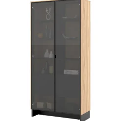 Garnero Arredamenti Vetrina alta 92x196h cm 2 ante vetro 4 cassetti interni rovere nero Alabaster Discount