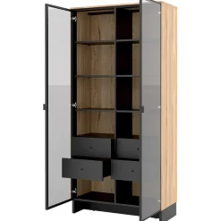 Garnero Arredamenti Vetrina alta 92x196h cm 2 ante vetro 4 cassetti interni rovere nero Alabaster Discount