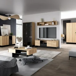 Garnero Arredamenti Vetrina alta 92x196h cm 2 ante vetro 4 cassetti interni rovere nero Alabaster Discount