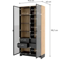 Garnero Arredamenti Vetrina alta 92x196h cm 2 ante vetro 4 cassetti interni rovere nero Alabaster Discount