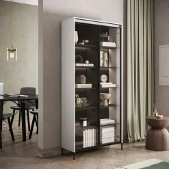 Garnero Arredamenti Vetrina alta 92x196h cm 2 ante led nero Camelia Bianco Opaco Sale