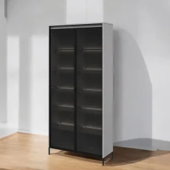 Garnero Arredamenti Vetrina alta 92x196h cm 2 ante led nero Camelia Grigio New