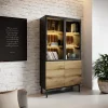Garnero Arredamenti Vetrina alta 100x189h cm 4 ante con led nero opaco rovere Amel Hot