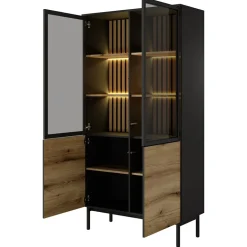 Garnero Arredamenti Vetrina alta 100x189h cm 4 ante con led nero opaco rovere Amel Hot