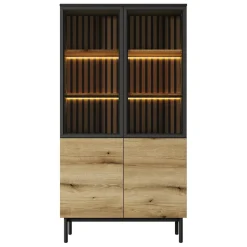 Garnero Arredamenti Vetrina alta 100x189h cm 4 ante con led nero opaco rovere Amel Hot