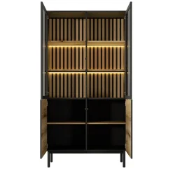 Garnero Arredamenti Vetrina alta 100x189h cm 4 ante con led nero opaco rovere Amel Hot