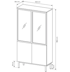 Garnero Arredamenti Vetrina alta 100x189h cm 4 ante con led nero opaco rovere Amel Hot