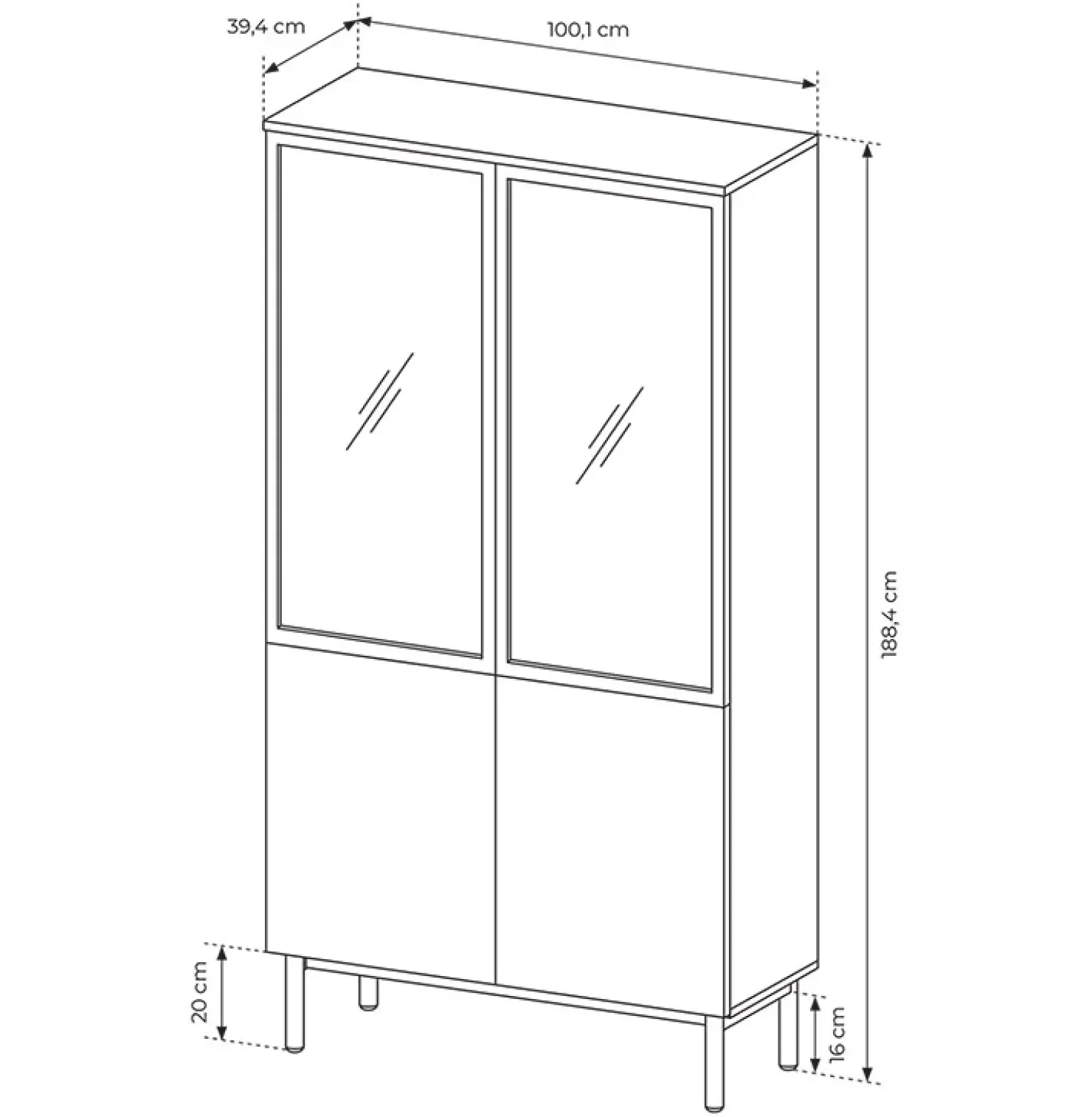 Garnero Arredamenti Vetrina alta 100x189h cm 4 ante con led nero opaco rovere Amel Hot