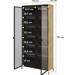 Garnero Arredamenti Vetrina alta 92x196h cm 2 ante led nero Camelia Rovere Rustico Clearance